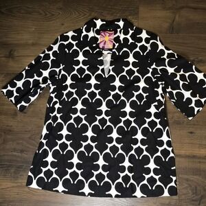 Lesley Evers Brooklyn Quatrefoil Tunic Black White Fleurette Cotton Designer